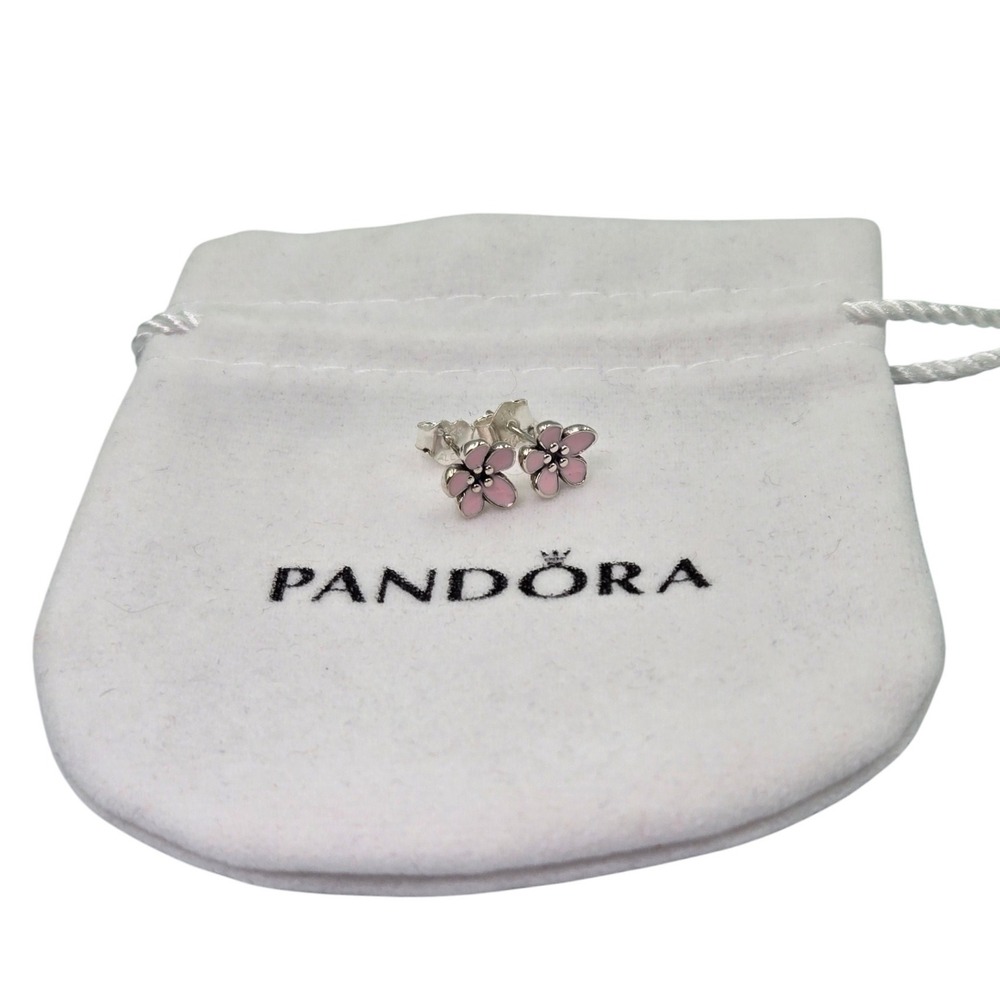 Pandora‎ Sterling Silver Pink Cherry Blossom Stud Earrings ALE S925